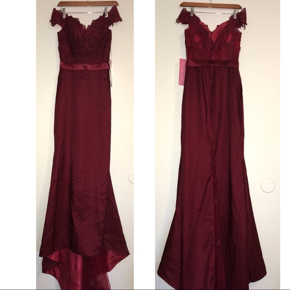 Red off the shoulder cap sleeve prom dress - Picture 1 of 2